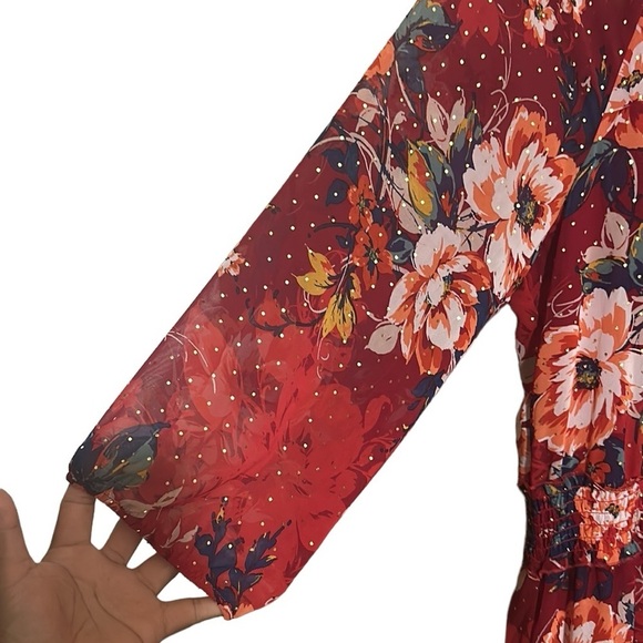 FIGUEROA & FLOWER Floral Print Red Midi Dress Size 2X NWT - Picture 10 of 16